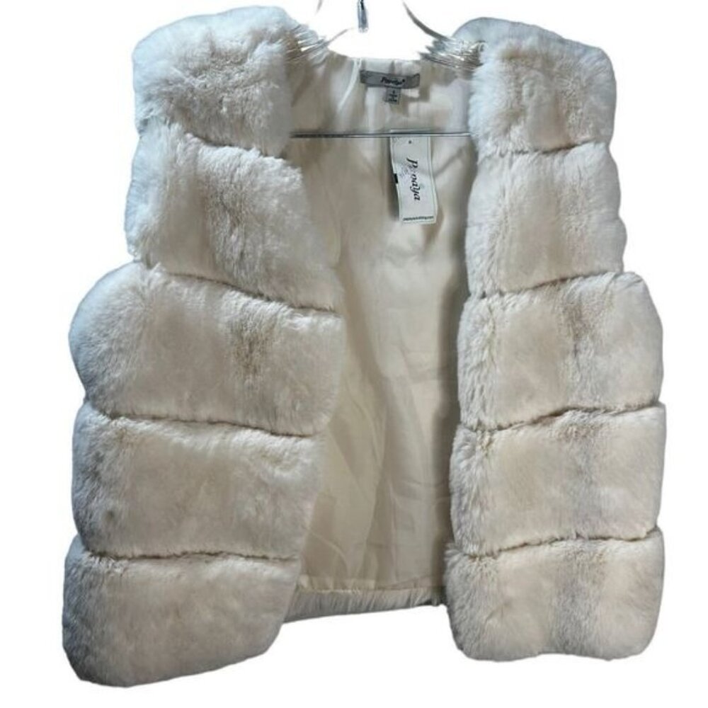 Papaya Womens Faux Fur‎ Ivory Sleeveless Vest Size Small